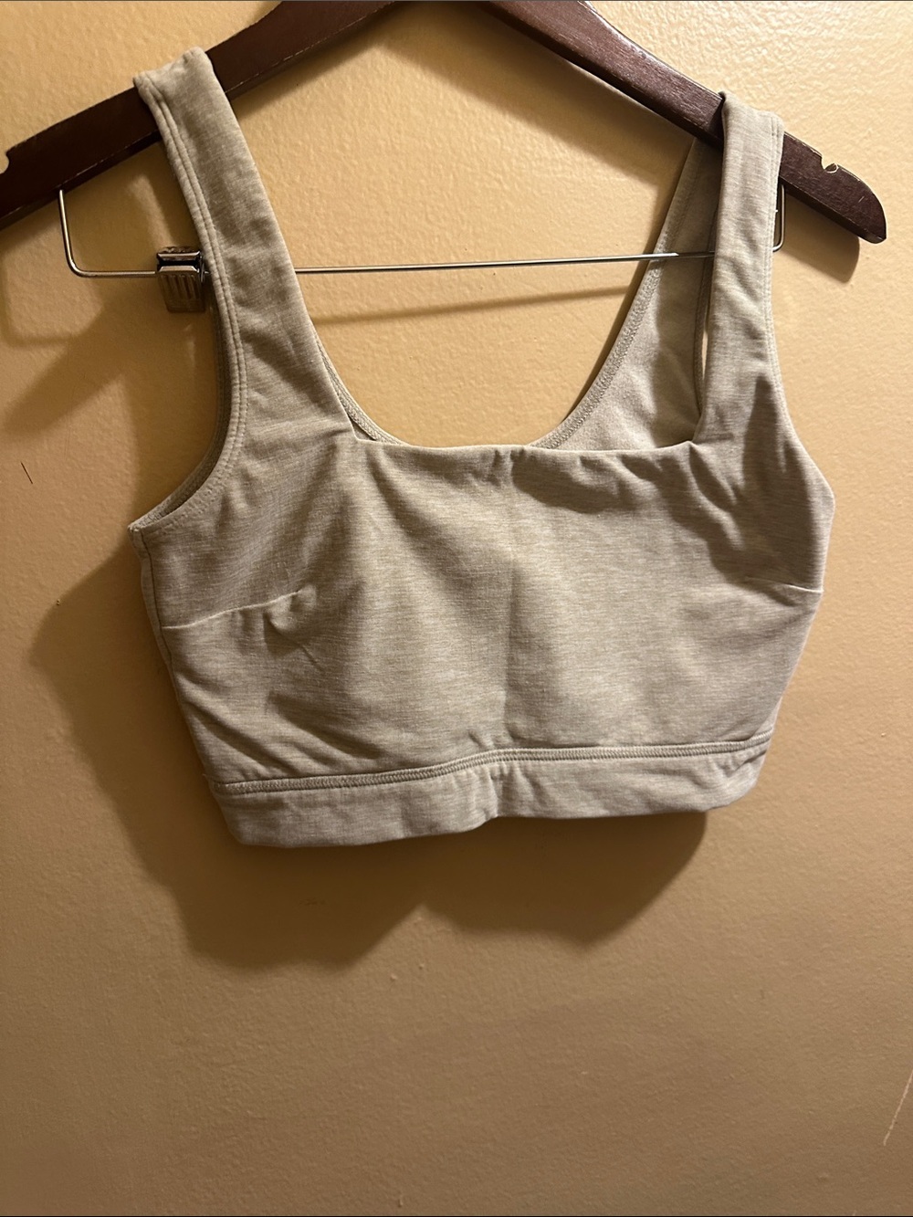 Abercrombie & Fitch Neutral Cream Tank-Style Sports Bralette and shorts